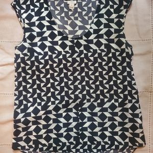 J Crew Black and White Patterned Blouse Sleeveless Sz 10